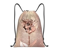 BYwenhopnbs Pink Rose Flower Gold Copper Sequin Sparkly Drawstring Bag String Bag Lightweight Gym Backpack for Men Women