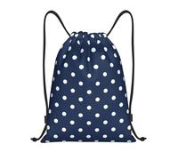 BYwenhopnbs Print White Polka Dots Navy Blue Drawstring Bag String Bag Lightweight Gym Backpack for Men Women