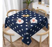 BYwenhopnbs Print White Polka Dots Navy BlueSquare Dust-Proof Table Cover Waterproof Tablecloth 55x55Inch