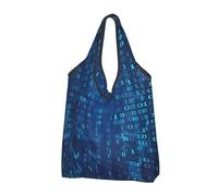 BYwenhopnbs Programmer Blue Binary Code Foldable Tote Bag, Waterproof Reusable Shopping Fold Up Bag for Travel