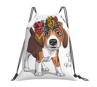 BYwenhopnbs Puppy Beagle Floral Head WreathDrawstring Backpack Sports Gym Sackpack Water Resistant String Bag for Women Men