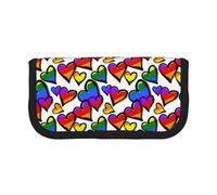 BYwenhopnbs Rainbow Colored Hearts Printed，Large Capacity Pencil Case, Pen Pouch Organizer Canvas Pencil Bag for Girls
