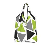 BYwenhopnbs Random Triangles Lime Green Gray Black On White Foldable Tote Bag, Waterproof Reusable Shopping Fold Up Bag for Travel