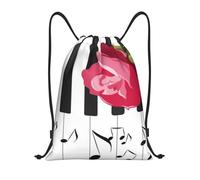 BYwenhopnbs Red Rose On Piano Musical Notes Drawstring Bag String Bag Lightweight Gym Backpack for Men Women