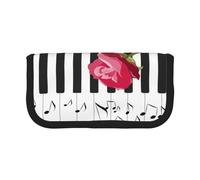 BYwenhopnbs Red Rose On Piano Musical Notes，Large Capacity Pencil Case, Pen Pouch Organizer Canvas Pencil Bag for Girls