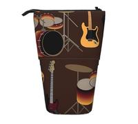 BYwenhopnbs Rock Pattern of Retro Drums Stand up Pencil case Holder, Telescopic Pencil Bag