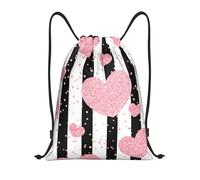BYwenhopnbs Romantic Heart Rose Gold Sequin Stripe Drawstring Bag String Bag Lightweight Gym Backpack for Men Women