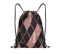BYwenhopnbs Rose Gold Marble Pink Black Geometric Drawstring Bag String Bag Lightweight Gym Backpack for Men Women