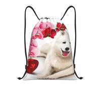 BYwenhopnbs Samoyed Dog Pink Flowers Drawstring Bag String Bag Lightweight Gym Backpack for Men Women