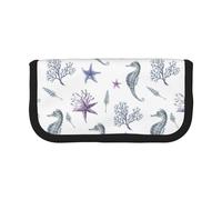 BYwenhopnbs Seahorse Coral Starfish Sea Summer，Large Capacity Pencil Case, Pen Pouch Organizer Canvas Pencil Bag for Girls