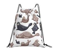 BYwenhopnbs Seals Illustration Sea LionDrawstring Backpack Sports Gym Sackpack Water Resistant String Bag for Women Men