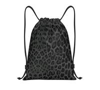 BYwenhopnbs Seamless Black Leopard Print Drawstring Bag String Bag Lightweight Gym Backpack for Men Women