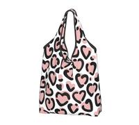 BYwenhopnbs Seamless Leopard Pattern Heart Shaped Foldable Tote Bag, Waterproof Reusable Shopping Fold Up Bag for Travel
