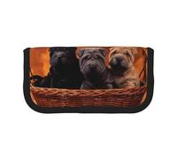BYwenhopnbs Shar Pei Black Puppy Small Dogs Gray Puppy Pets,Large Capacity Pencil Case, Pen Pouch Organizer Canvas Pencil Bag for Girls