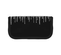 BYwenhopnbs Silver Glitter Drips Sparkle Black，Large Capacity Pencil Case, Pen Pouch Organizer Canvas Pencil Bag for Girls