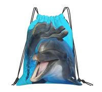 BYwenhopnbs Smiling Face Dolphins PrintedDrawstring Backpack Sports Gym Sackpack Water Resistant String Bag for Women Men