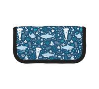 BYwenhopnbs Smiling Shark Sea Animals Fishes Starfish Blue，Large Capacity Pencil Case, Pen Pouch Organizer Canvas Pencil Bag for Girls
