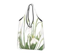 BYwenhopnbs Snowdrop Flower Botanical Watercolor Foldable Tote Bag, Waterproof Reusable Shopping Fold Up Bag for Travel