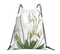 BYwenhopnbs Snowdrop Flower Botanical WatercolorDrawstring Backpack Sports Gym Sackpack Water Resistant String Bag for Women Men