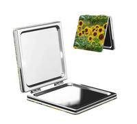 BYwenhopnbs Sunflower Plant Printed Compact Travel Small Mirror, PU Leather Folding Pocket Hand Mirror