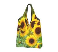 BYwenhopnbs Sunflower Plant Printed Foldable Tote Bag, Waterproof Reusable Shopping Fold Up Bag for Travel