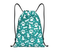 BYwenhopnbs Teal White Dog Paws Print Puppy Blue Drawstring Bag String Bag Lightweight Gym Backpack for Men Women