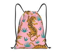 BYwenhopnbs Tigers Dancing On Pink Asian Tiger Gold Orange And Black Drawstring Bag String Bag Lightweight Gym Backpack for Men Women
