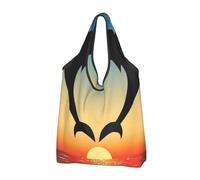 BYwenhopnbs Two Dolphins Jumping Shaped Heart Foldable Tote Bag, Waterproof Reusable Shopping Fold Up Bag for Travel