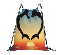 BYwenhopnbs Two Dolphins Jumping Shaped HeartDrawstring Backpack Sports Gym Sackpack Water Resistant String Bag for Women Men