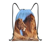 BYwenhopnbs Two Lions Print Drawstring Bag String Bag Lightweight Gym Backpack for Men Women