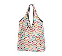 BYwenhopnbs Vintage Doxie Sausage Dogs Dachshund Pattern Girls Foldable Tote Bag, Waterproof Reusable Shopping Fold Up Bag for Travel