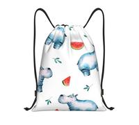 BYwenhopnbs Watercolor Cute Hippo Watermelon Drawstring Bag String Bag Lightweight Gym Backpack for Men Women