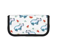 BYwenhopnbs Watercolor Cute Hippo Watermelon，Large Capacity Pencil Case, Pen Pouch Organizer Canvas Pencil Bag for Girls