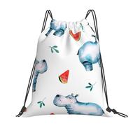 BYwenhopnbs Watercolor Cute Hippo WatermelonDrawstring Backpack Sports Gym Sackpack Water Resistant String Bag for Women Men