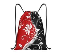 BYwenhopnbs White & Black Floral Drawstring Bag String Bag Lightweight Gym Backpack for Men Women