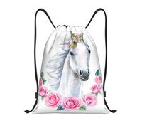 BYwenhopnbs White Horse With Pink Floral Drawstring Bag String Bag Lightweight Gym Backpack for Men Women