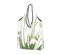BYwenhopnbs White Snowdrop Flower Botanical Watercolor Painting Foldable Tote Bag, Waterproof Reusable Shopping Fold Up Bag for Travel