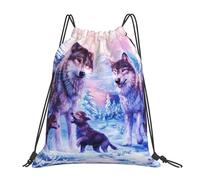 BYwenhopnbs Winter Snow Wolves FamilyDrawstring Backpack Sports Gym Sackpack Water Resistant String Bag for Women Men