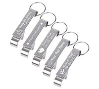 BYWEXCLESD Personalised Bottle Opener Keyring Custom Bottle Opener Keychain Bulk for Men Boyfriend Wedding Favors Party Free Engraving Logo Name Text 5Pcs, Silver