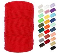 BYWORLD Macrame Cord, 3mm Cotton Rope 220 Yards(200m) Twine String, 100% Natural Cotton Colored Macrame Rope for Macrame Kit, Plant Hangers, Wall Hanging, Christmas or Wedding Decorative(Red)