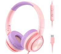Bywulanda Upgrade USB-C Kid Headphone with Microphone, Safe Volume Limiter 85/94dB, Foldable Over Ear Wired Headphones for Toddlers/Boys/Girls/School/iPad/Laptop/Travel