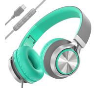 Bywulanda USB C Headphones with Mic and Volume Control, Over Ear Stereo Headsets for iPhone 15 16 Pro, Wired Foldable Headphones for Smartphones Chromebook Laptop Tablets Travel(Green)