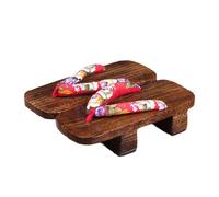 BYWXW Men's Japanese Double Toothed Wooden Clogs, Japanese Traditional Clogs Geta Sandals Traditional Geta Wooden Clogs Shoes,Anti-Skid Floral Slippers Sandals Wooden Flip Flops(Size:EU 37,Color:Red)