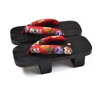 BYWXW Summer sandals, Japanese wooden clogs, men's style couple's two toothed wooden clogs slippers, anti slip and wear-resistant high heel flip flops(Size:EU 40,Color:Red A)