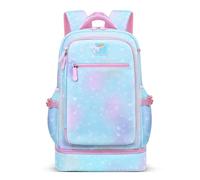 BYXEPA 2 in 1 Girls' Backpack with Insulated Lunch Bag, Large Capacity School Backpack for Kids, Galaxy Blue