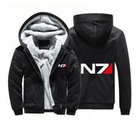 BYXLMS Fleece Hoodies for Men, Warm Thick Coats for Mass Effect N7 Full Zip Sweatshirt Hooded Pullover Autumn Winter Jackets Tops-Black B||3XL