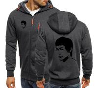 BYXLMS Men Full Zip Hoodie for Bruce Lee, Breathable Men's Hooded Jacket, Comfortable Zip Sweatshirts with Pocket-Dark Grey B||L