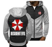 BYXLMS Mens Casual Hoodies for Resident/Evil/Umbrella Zip Up Jackets Lightweight Cardigans for Men-Light Grey B||L