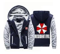 BYXLMS Men's Fleece Hoodies for Resident/Evil/Umbrella Full Zip Up Pullover Long Sleeve Hooded Sweatshirts Autumn Winter Hoody Jackets-Dark Blue A||3XL