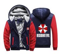 BYXLMS Men's Fleece Hoodies for Resident/Evil/Umbrella Full Zip Up Pullover Long Sleeve Hooded Sweatshirts Autumn Winter Hoody Jackets-Red Blue A||3XL
